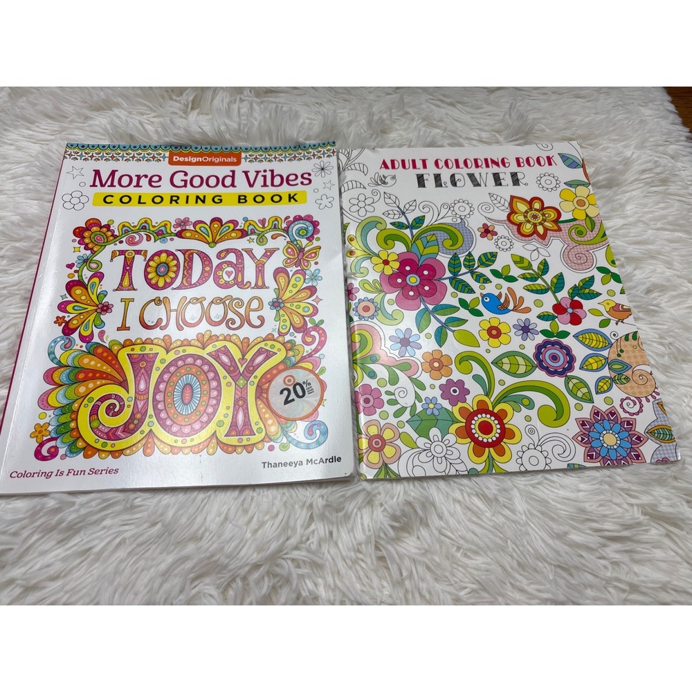 More Good Vibes & Flower Adult Coloring Book Set -  2 Books